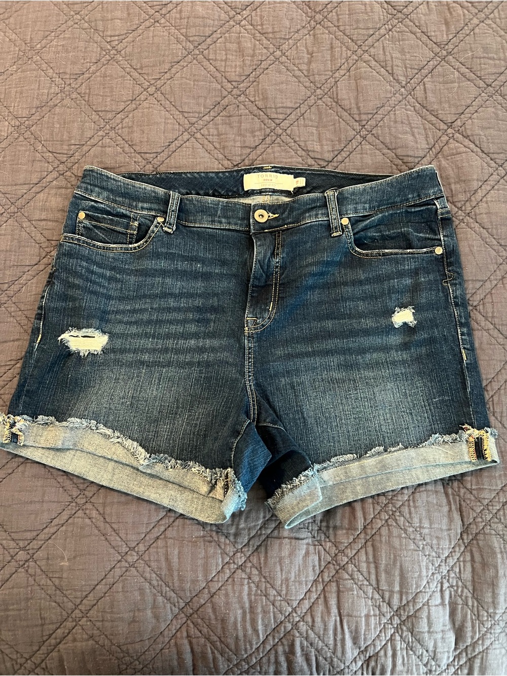 torrid Dark Blue Distressed Rolled Hem Jean Shorts